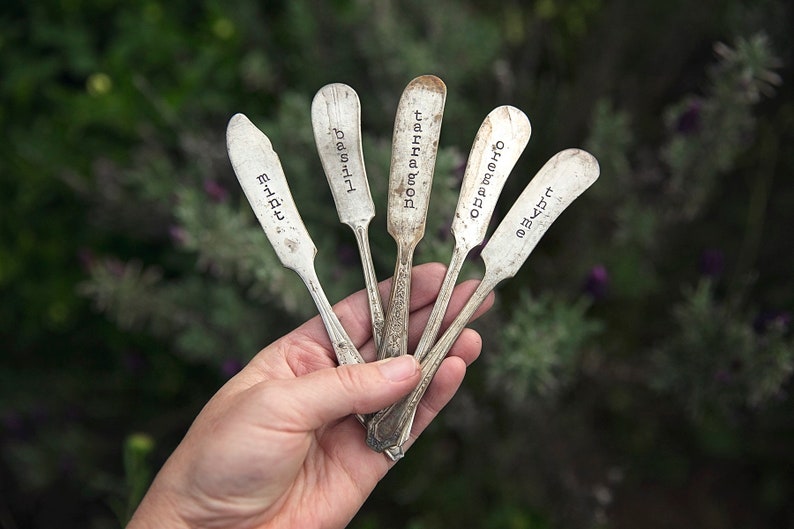 Custom Garden Marker Herb Stake Handstamped Vintage Butter Spreader Knife Sign Gardening Supplies Accessories image 7