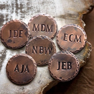 Personalized 7/8 Initial Golf Ball Marker Father's Day Golfer Gift for Groomsmen Husband Dad Grandfather Distressed Copper monogram