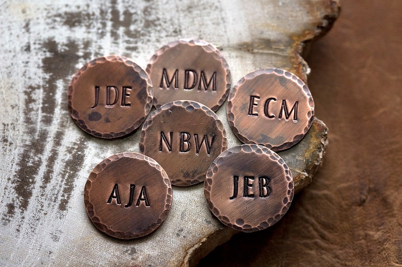 Personalized 7/8 Initial Golf Ball Marker Father's Day Golfer Gift for Groomsmen Husband Dad Grandfather Distressed Copper monogram