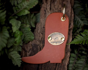 Saltwater Cowgirl Boot Keychain | Western Beach Leather Hand Stamped Key Chain