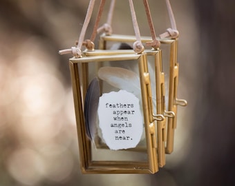 Hand-Typed Feather Ornament | Metal & Glass Keepsake | Rememberance Bereavement Gift