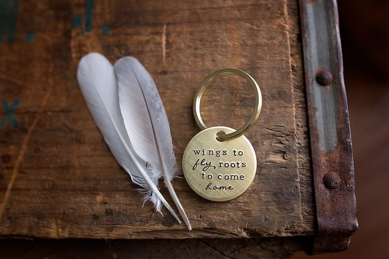 Wings to Fly, Roots to Come Home keychain hand stamped graduation 16th birthday gifts for her image 5