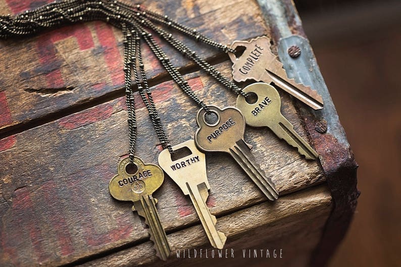 Authentic Vintage Key Necklace Custom Hand Stamped Personalized Jewelry Unique Handmade Gift image 7