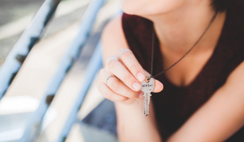 Authentic Vintage Key Necklace Custom Hand Stamped Personalized Jewelry Unique Handmade Gift image 9