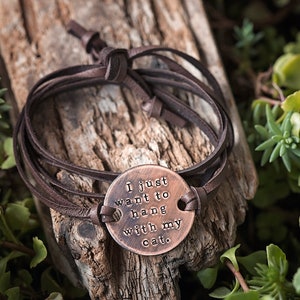 I Just Want to Hang With my Dog Leather Wrap Bracelet Hand Stamped Copper Dog Cat Fur Mama Gifts for Pet Lovers image 4