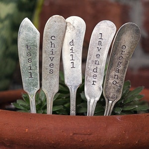 Custom Garden Marker Herb Stake Handstamped Vintage Butter Spreader Knife Sign Gardening Supplies Accessories image 6