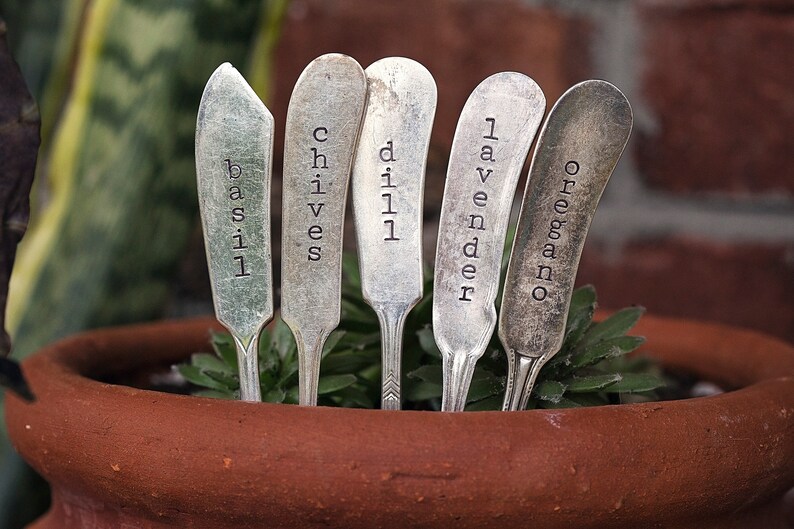 Custom Garden Marker Herb Stake Handstamped Vintage Butter Spreader Knife Sign Gardening Supplies Accessories image 6