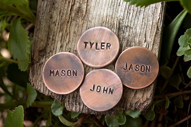 Personalized 7/8 Initial Golf Ball Marker Father's Day Golfer Gift for Groomsmen Husband Dad Grandfather Distressed Copper block