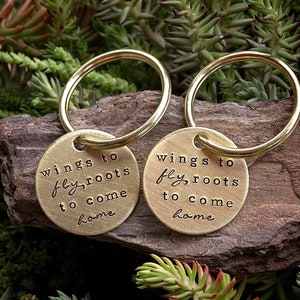 Wings to Fly, Roots to Come Home keychain hand stamped graduation 16th birthday gifts for her image 3