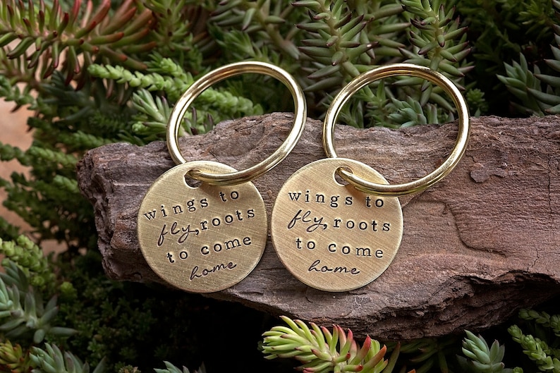 Wings to Fly, Roots to Come Home keychain hand stamped graduation 16th birthday gifts for her image 3