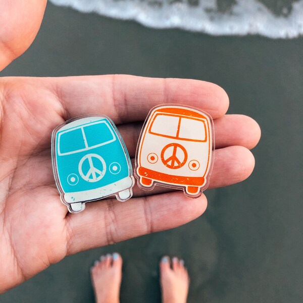 Hippie Van Acrylic Pin | Boho Beachy Peace Sign