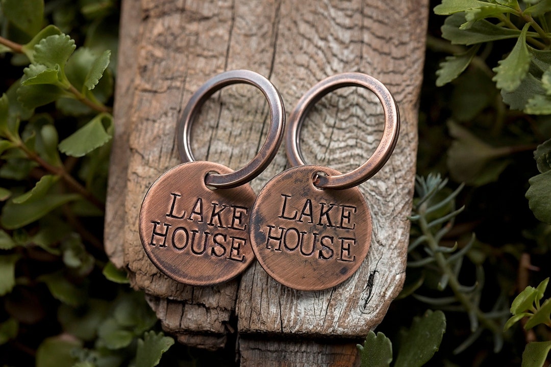 Custom Vintage Style Copper Key Chain Hand Stamped Truck Boat Lake