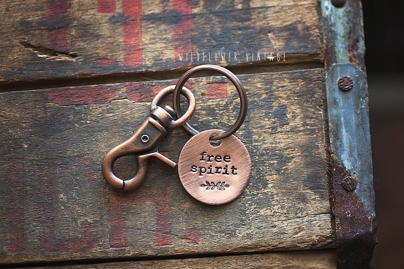 CUSTOM TEXT Copper Key Chain Personalized Hand Stamped Key Etsy