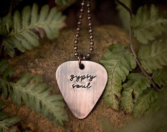PERSONALIZED Guitar Pick Necklace |  Custom Hand Stamped Copper Personalized | Music Lover Gift
