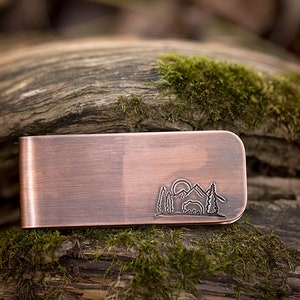 Copper Money Clip | Nature Adventure Travel Father's Day Gift | Hand Stamped Distressed Rustic | Dad Husband Grandpa Best Man Groomsman