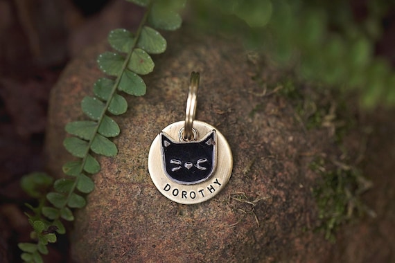 Personalized Cat ID Tag | Gold Name Tag | 3/4" Hand Stamped Brass Kitten Pet Tags