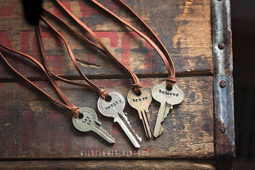 Custom Hand Stamped Key Necklace Leather Cord | Hand Stamped Typewriter ...