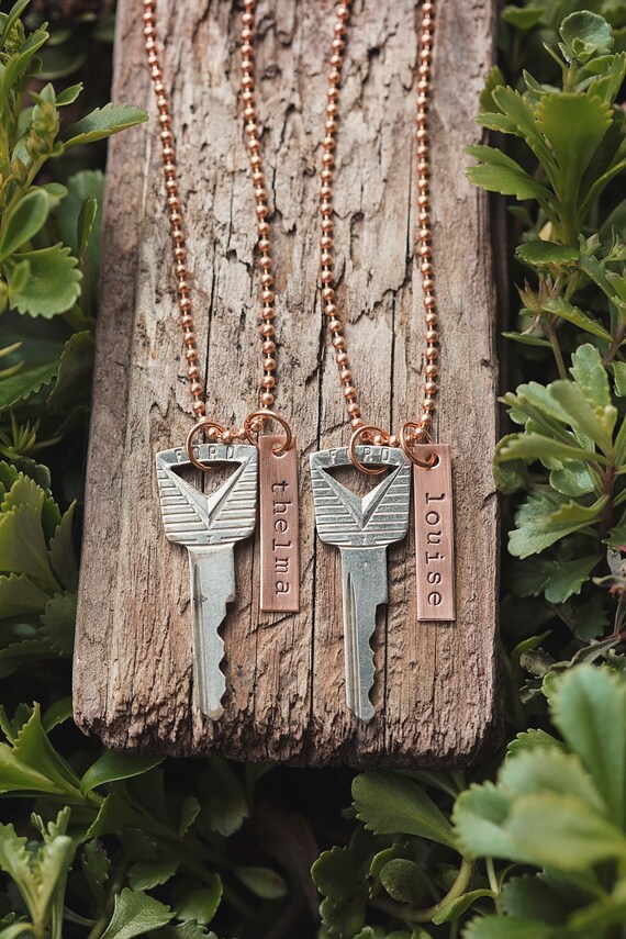 Thelma Louise Vintage Ford Key Necklace Set Hand Stamped Vintage
