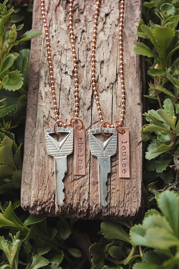 Thelma & Louise Vintage Ford Key Necklace Set Hand Stamped 