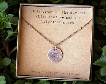 Hand Stamped Copper Pendant Necklace | Keep Looking Up Encouragement Gift
