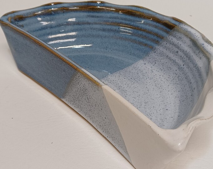 HALF PIE PLATE Handmade Stoneware in Powder Blue/ White Etsy