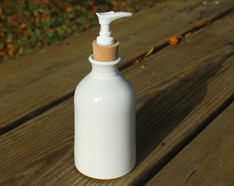 HANDTHROWN SOAP DISPENSER, for Liquid Dish & Bath Soap. High Fired Pottery in  White  Glaze