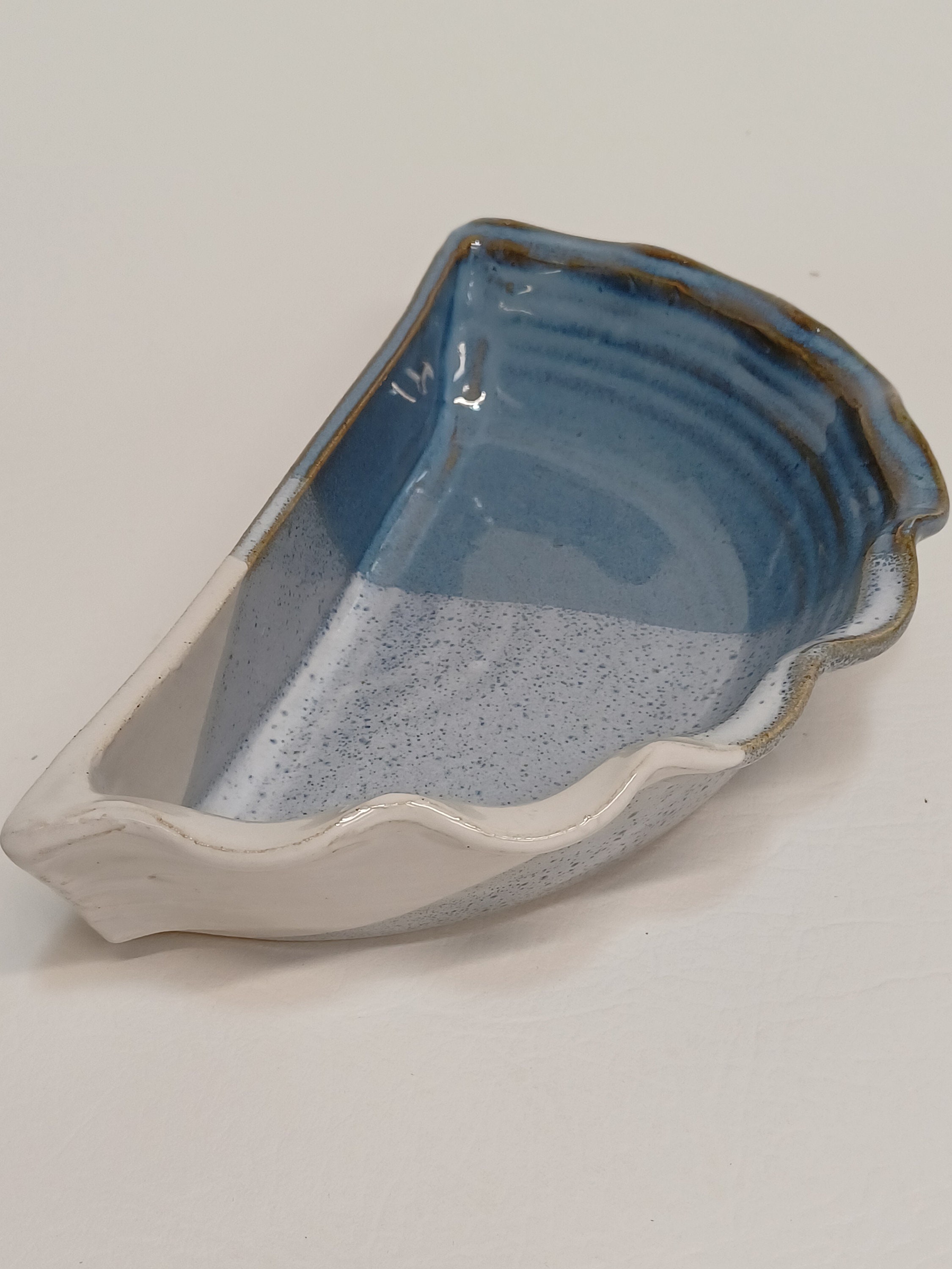 HALF PIE PLATE Handmade Stoneware in Aqua / Grey Glazed
