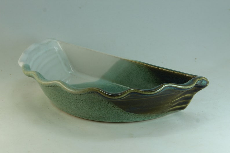 HALF PIE PLATE. Handmade Stoneware in Green / White Glazed Etsy