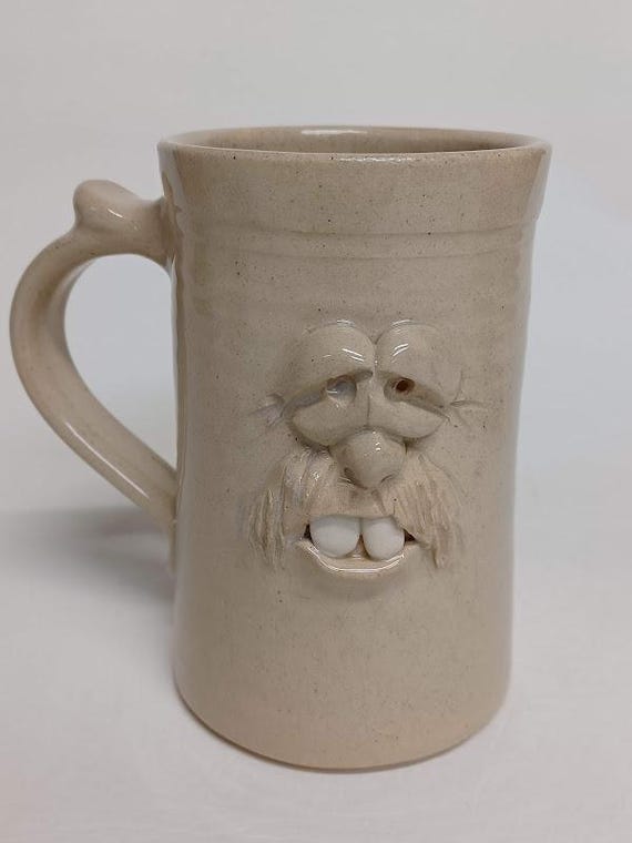 FACE COFFEE MUG, Whimsical Handmade Stoneware Coffee Cup in Clear Glaze