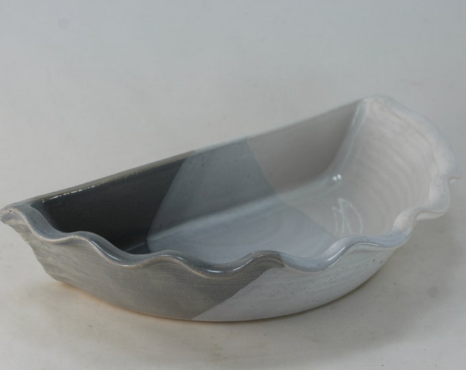 HALF PIE PLATE, Handmade Stoneware in Grey and White Glazed Finish