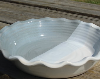 HANDMADE PIE PLATE,Stoneware in Grey & White Glaze Finish-Dishwasher,Oven,Microwave  Safe Pottery