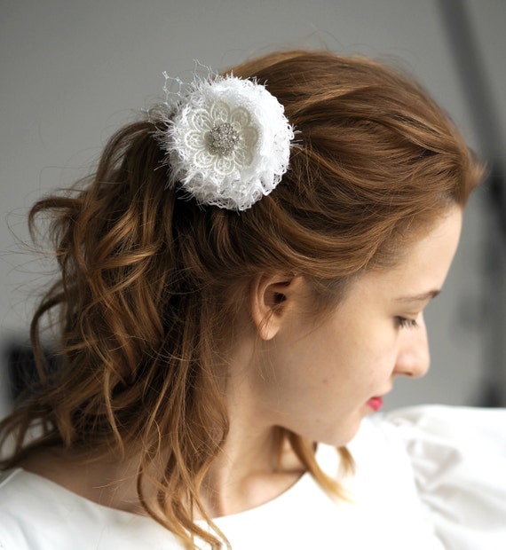 Bridal Flower Hair Clip White Flower Hair Clip Flower Wedding Etsy