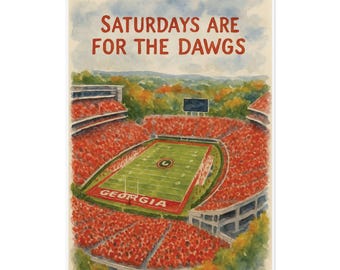 Georgia Dawgs Watercolor Poster: College Football Art, Game Day Decor