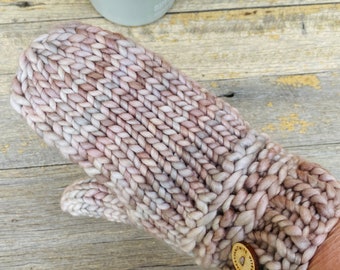 Ladies gloves, mittens, hand knitted gloves, chunky winter mitts, snow gloves, beige mittens