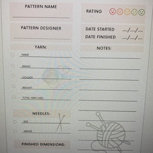 DIGITAL DOWNLOAD - knitting Project Planner Template, Digital pdf Pattern Download, Fillable PDF, Knitting Project Template