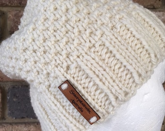 Easy Knit Beanie Pattern,  Ladies beanie knitting pattern, easy beanie pattern, learn to knit beanies, PDF digital download pattern ENGLISH