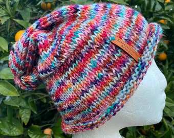 Slouchy beanie, pink beanie, pink slouchy beanie, rainbow slouch, pride beanie, pride slouchy, winter beanie, merino slouchy hat