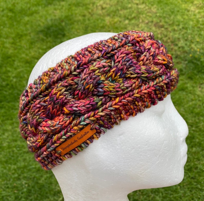 Cable headband PATTERN knitted, black earwarmer, easy knit pattern headband, earwarmer pattern, beginner knitting headband image 8