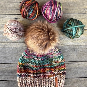 Chunky Beanie Knitting Pattern, PDF Pattern, super bulky basic knitted beanie pattern, circular beanie pattern ENGLISH ONLY, Rasta LaVista