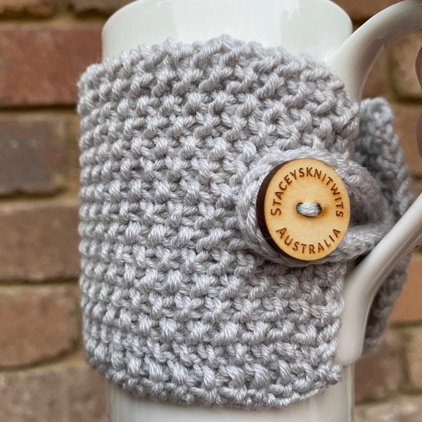 Coffee cozy pattern, easy cup cosy pattern, tea cozy pattern knitted, easy knitting pattern mug rug cup cosy, beginner knitting pattern