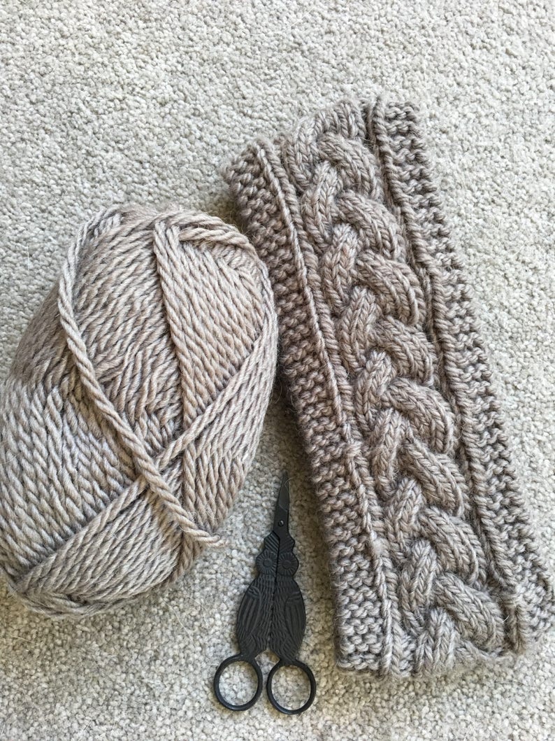 Cable headband PATTERN knitted, black earwarmer, easy knit pattern headband, earwarmer pattern, beginner knitting headband image 1