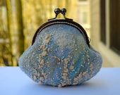 Feutrée de pièce de monnaie bourse Kiss Lock embrayage broderie cosmétique Make Up sac porte-monnaie et pochette cadeau pour son portefeuille en laine bleu