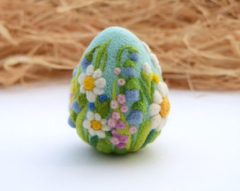 Easter Eggs Felted Wool Ornaments Easter Decorations Easter Basket Gift Egg Needle Felted Ornament with Flower