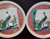 Pair of Antique Japanese Meiji period porcelain bowls w. Chinese styled phoenix Longevity sign on bottom