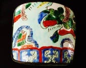 Antique Chinese Ming Dynasty Imperial Wucai porcelain panel insert jewelry box ( 明代出土官窑五彩标本瓷片