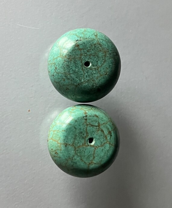 Pair of vintage greenish blue turquoise gemstone d