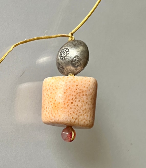 Solid natural pink star coral pendant amulet link… - image 2