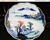 30 off Antique Japanese Edo period Imari bowl petals edge and wall fine painted multi-colors landscape with lake boat