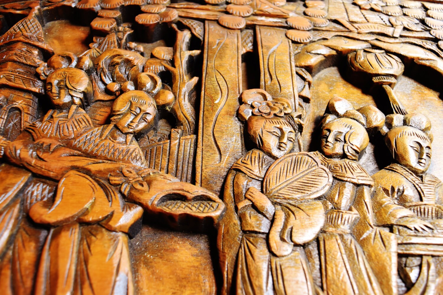 Vintage Chinese Large Camphorsingle Log八仙女 Wooden Carved Oval Panel ...
