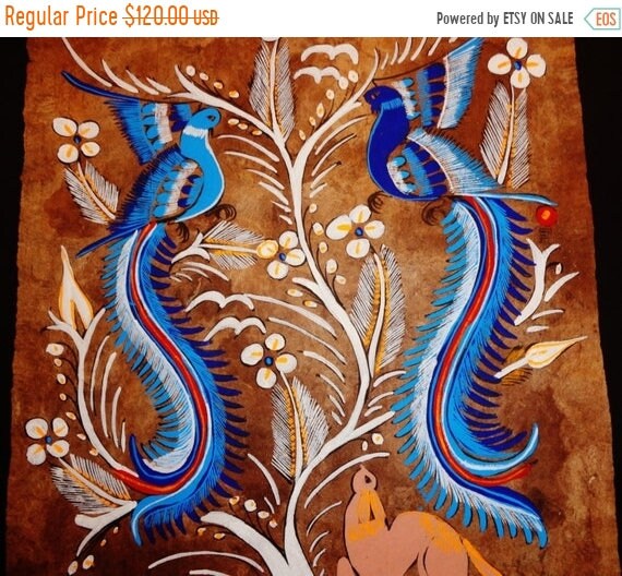 30% off Vintage Mexican Bark Cloth Watercolors Painting Hand - Etsy